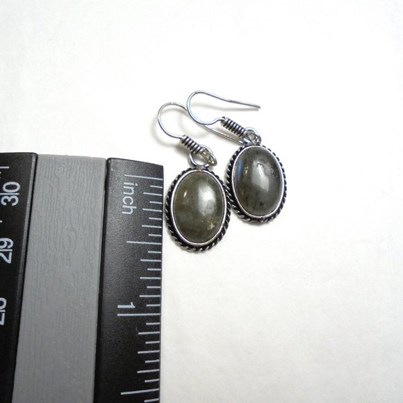 Earrings Labrodite handmade small oval dangle astro remedy - Picture 4 of 5
